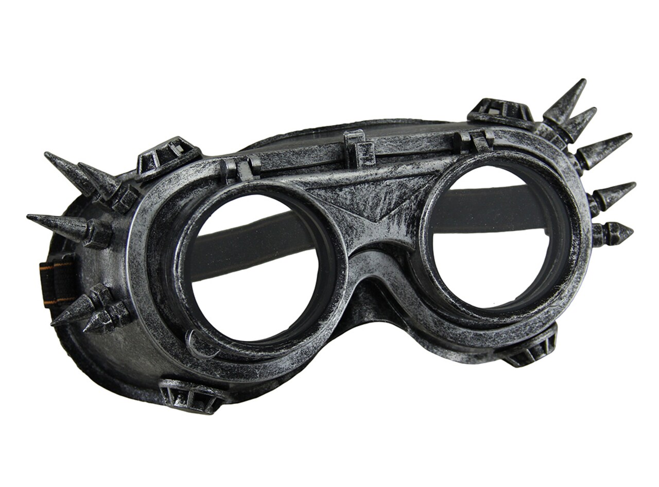 Metallic Silver Spiked Steampunk Adult Costume Welding Goggles w/Flip Up Lens